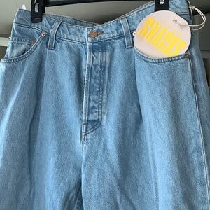 Pleated jeans mid-weight , non-stretch jeans ankle length